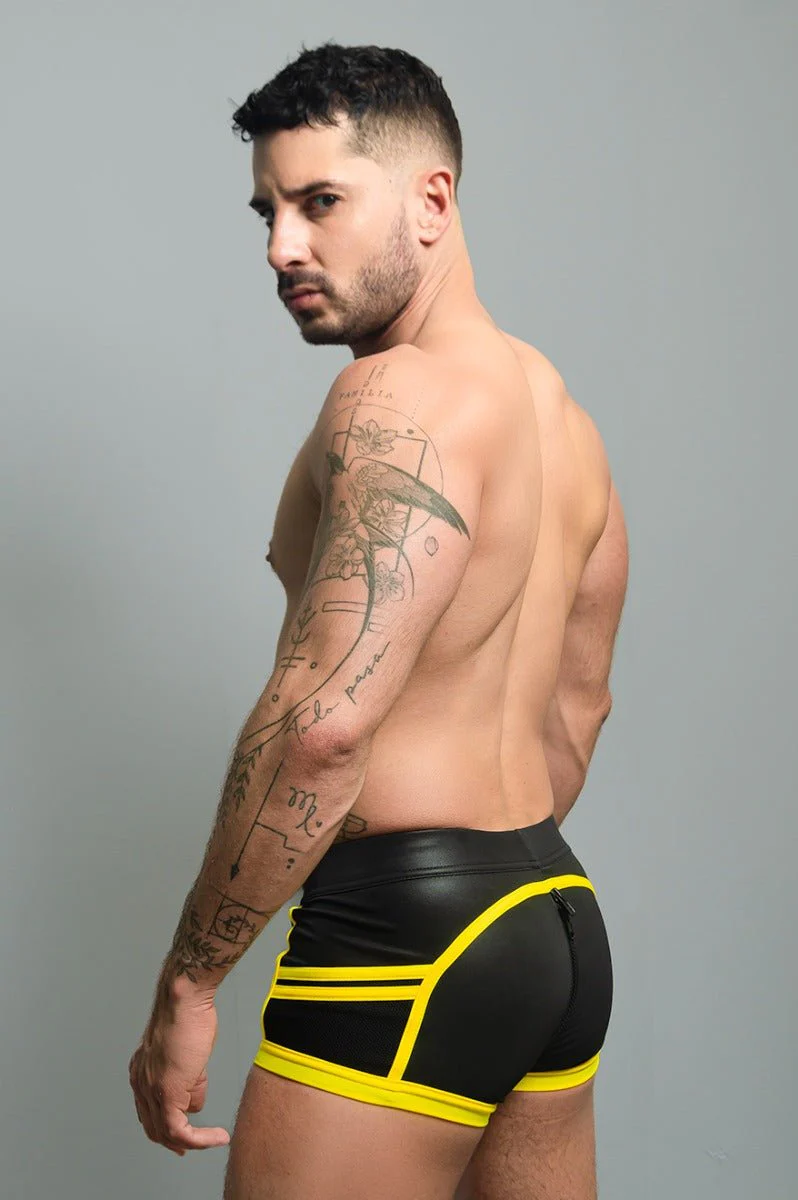 Dale Mas Biker + Pouch Shorts Black White Yellow - Image 4
