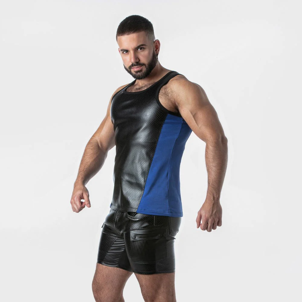 Locker Gear Punch Hole Leatherette Tank Top Blue - Image 2