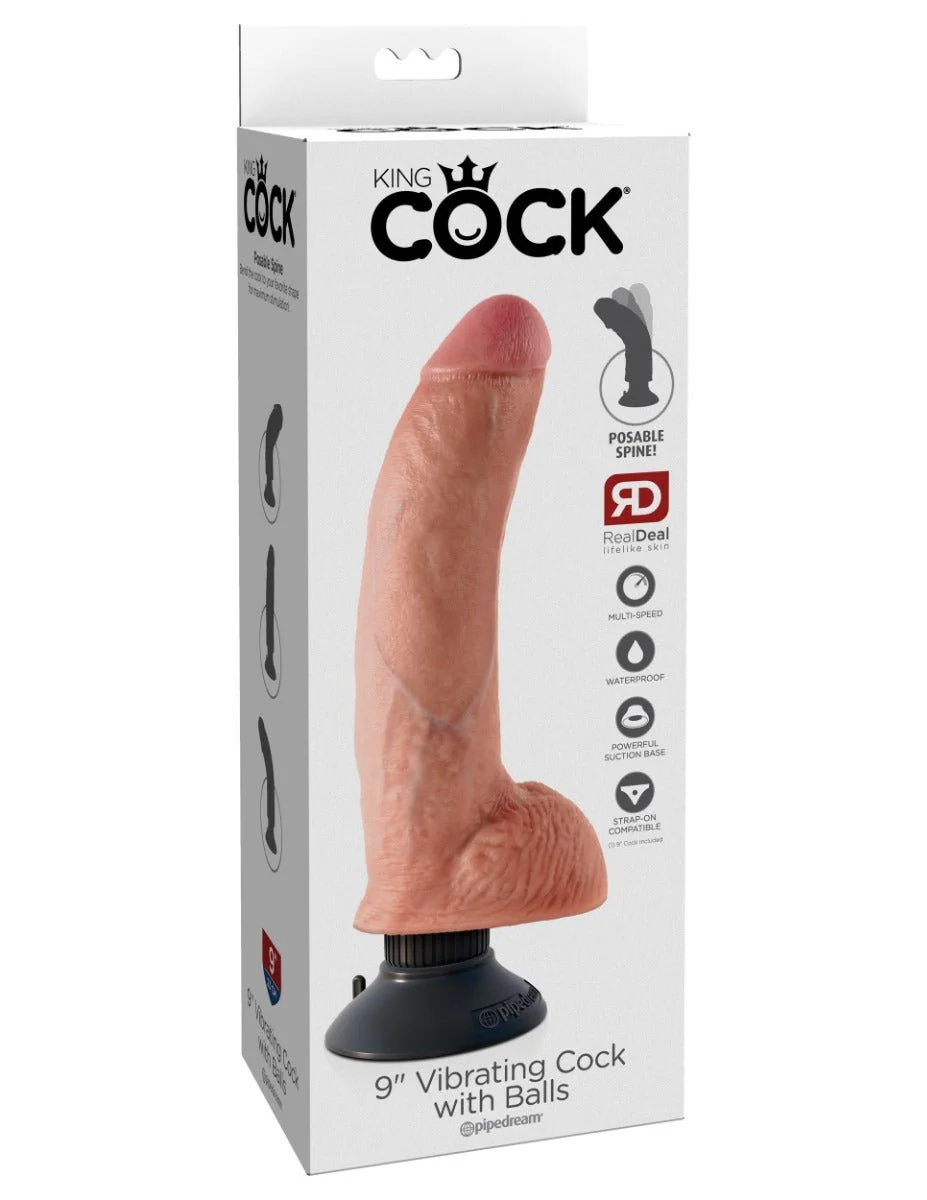Pipedream King Cock 9 Inch Vibrating Cock with Balls Flesh - Image 7
